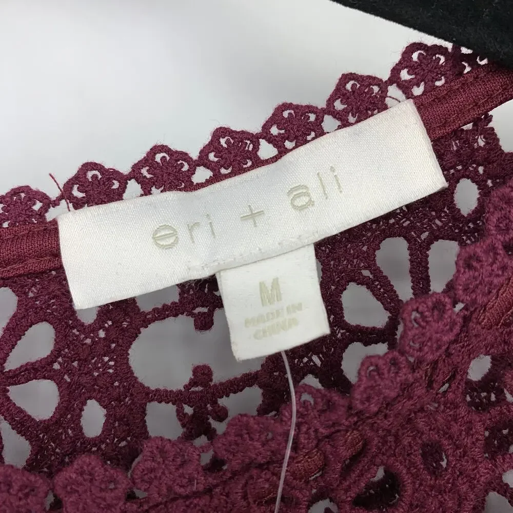 Anthropologie Eri + Ali Marigold Blouse Sz M Plum Crochet Yoke Flare Sleeves NEW